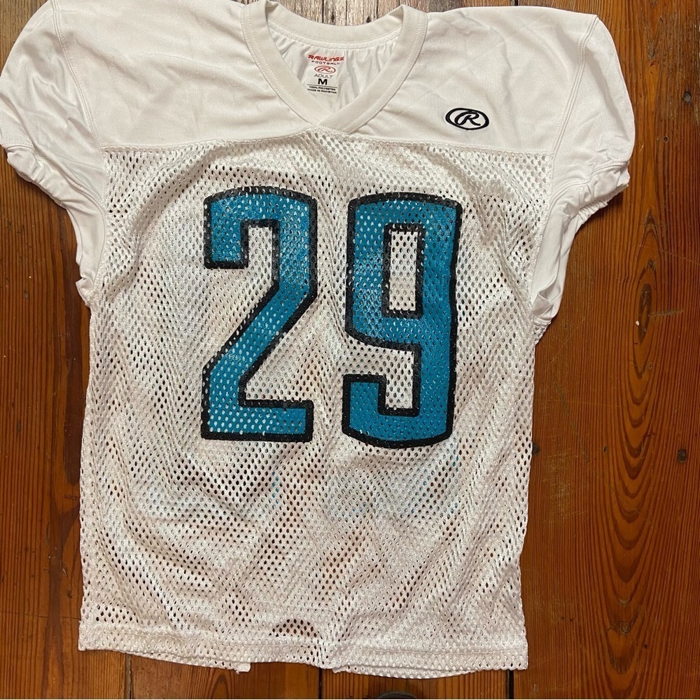 Rawlings Adult Carolina Panthers White Mesh Jersey Size M Number 29 NFL Sporty